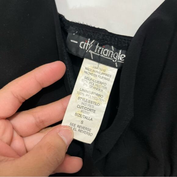 Vintage 90s Y2k City Triangles Asymmetrical Flirty Flower Black Mini Dress Small - Picture 5 of 7